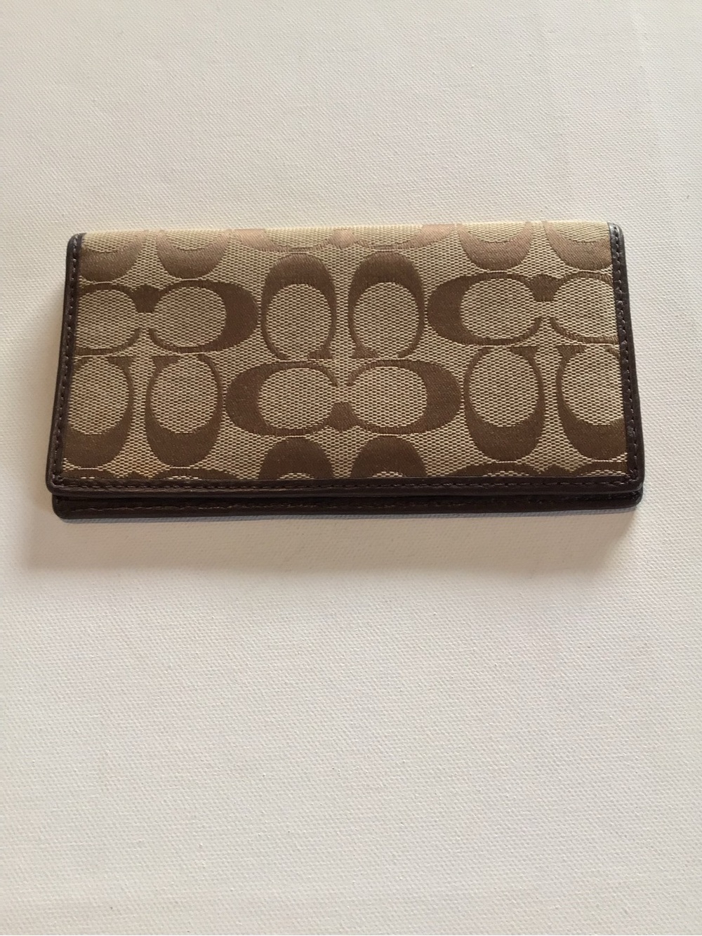 Coach Hampton Signature Checkbook Cover Wallet Khaki Brown Canvas Leather - Picture 5 of 7